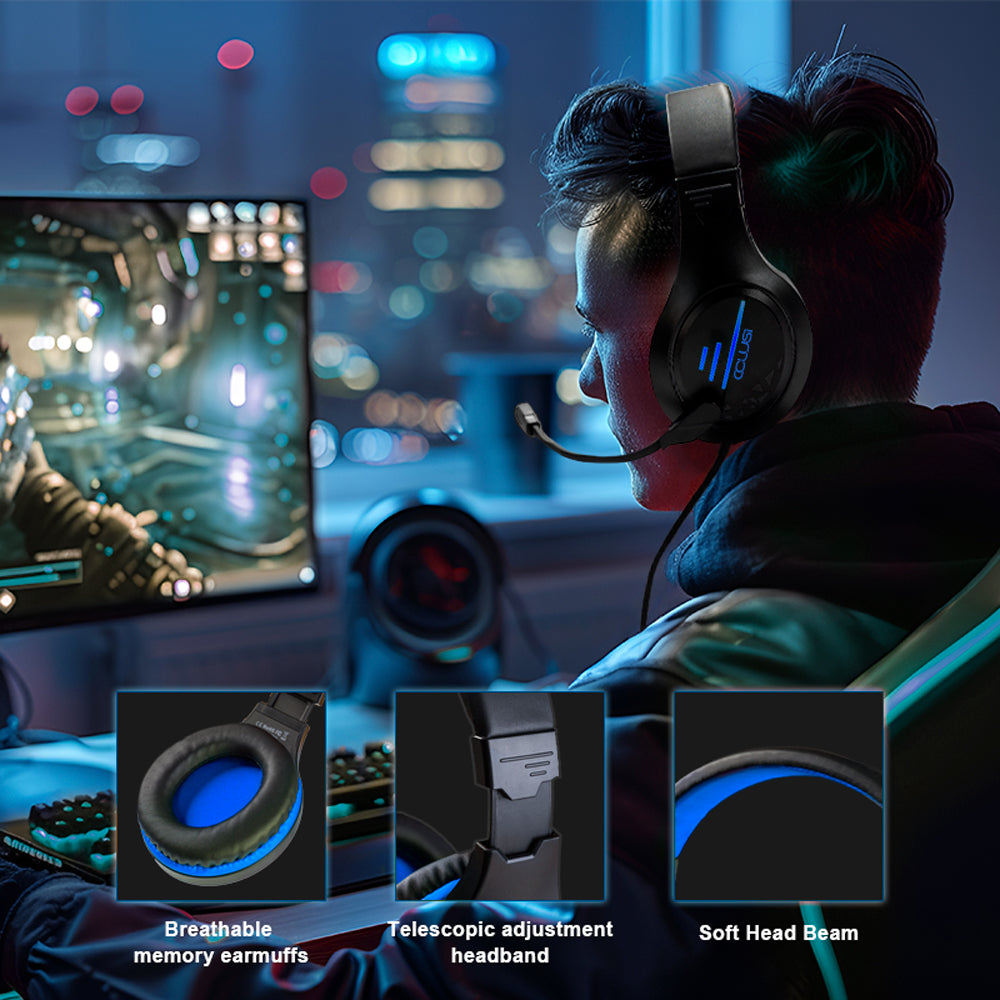 CLS100 Blue Wired Gaming Headset – 50mm Surround Sound, Noise-Canceling Mic, Blue LED