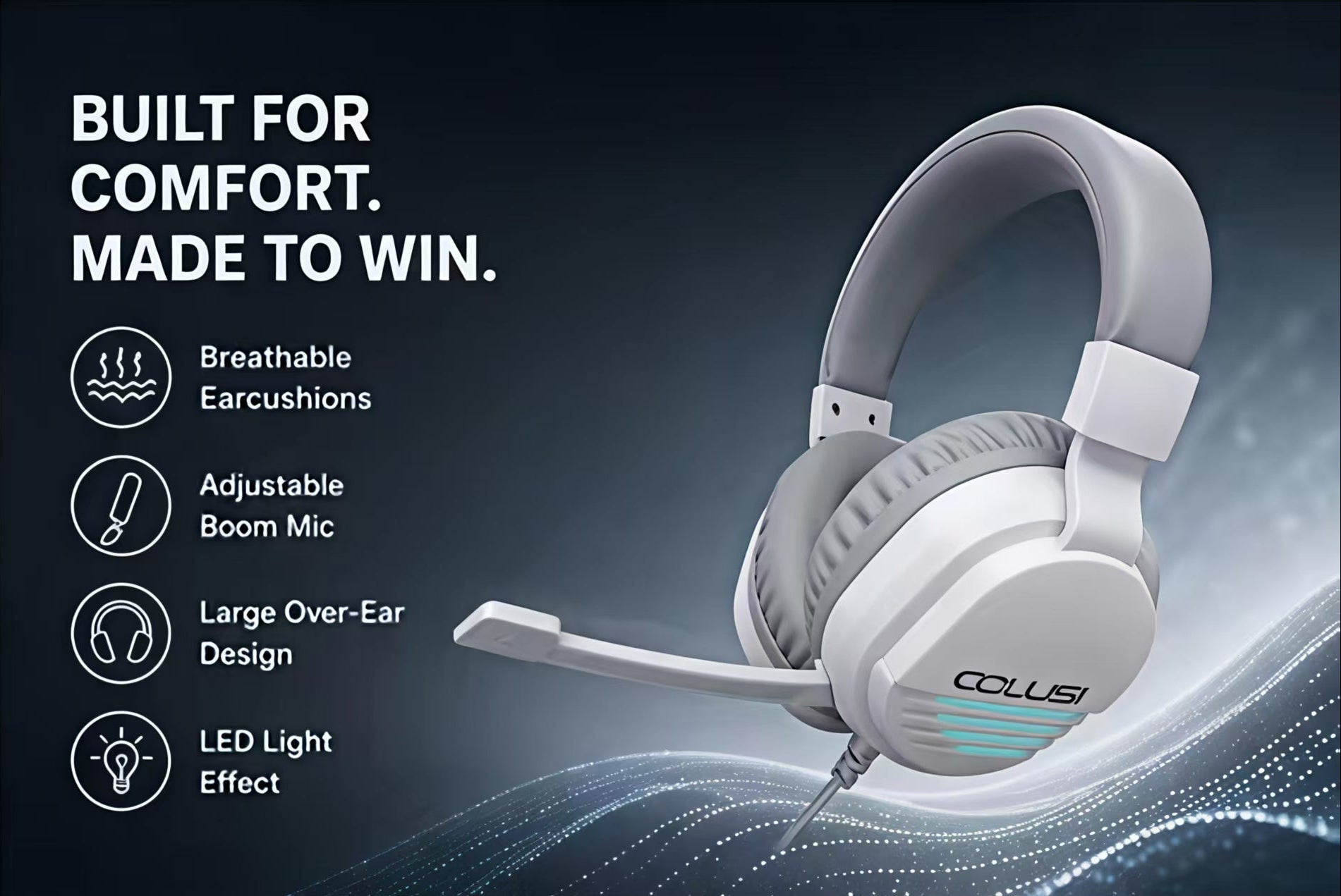 CLS500 White Wired Gaming Headset – Noise-Canceling Mic, Stereo Sound, 3.5mm Universal