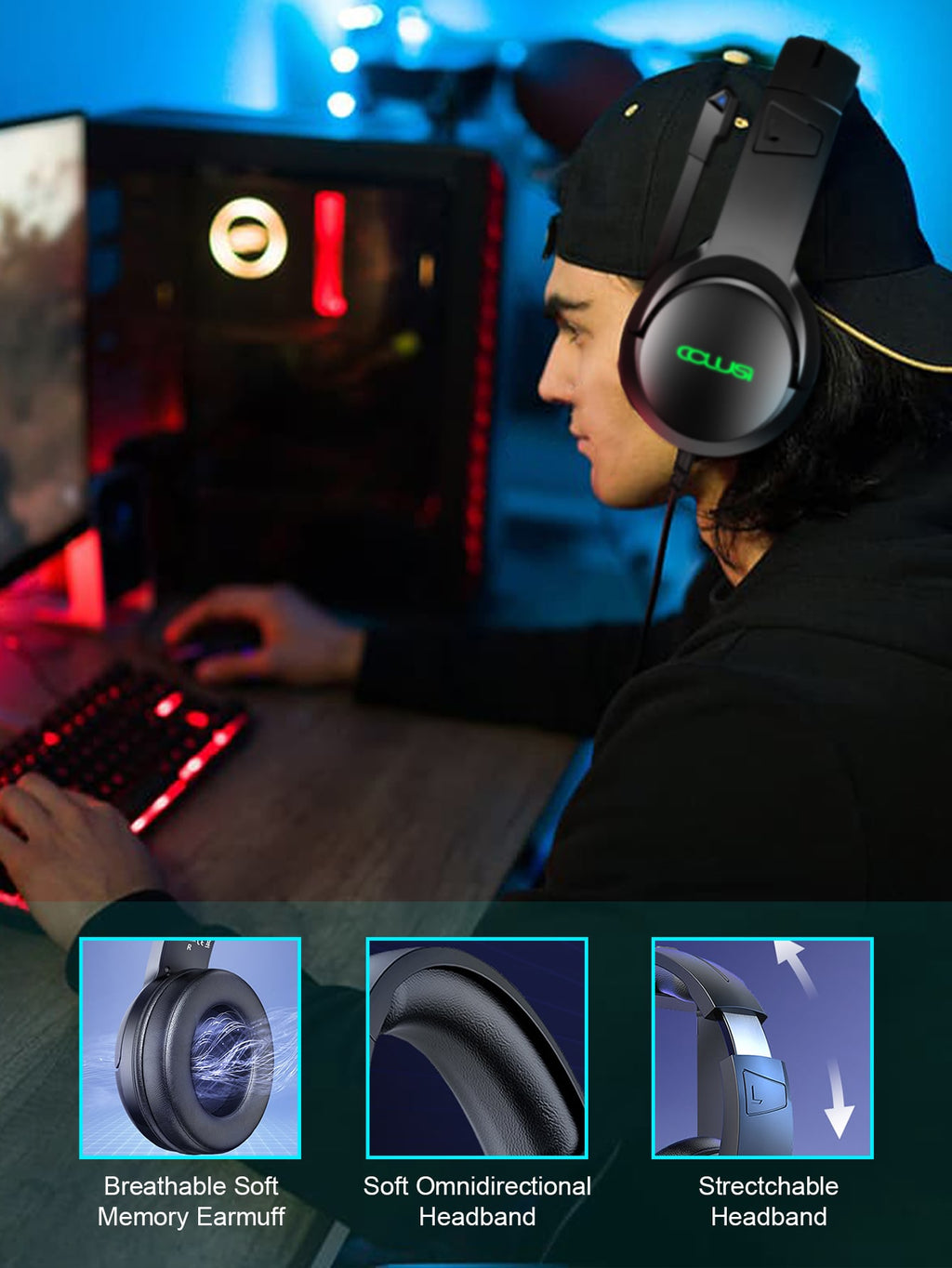CLS600 Black Wired Gaming Headset | 50mm Drivers, RGB Green LED, Noise-Canceling Mic