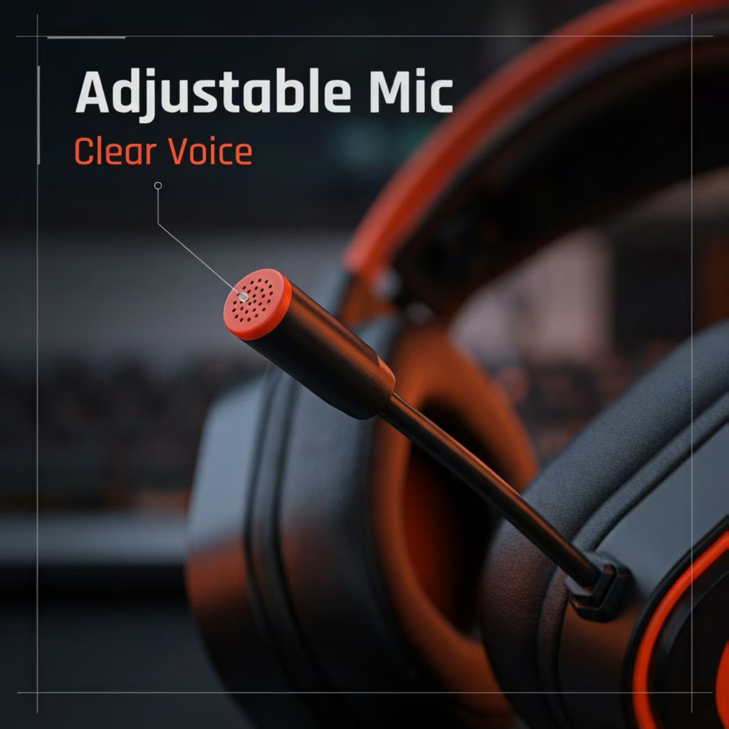 CLS200 Orange Wired Gaming Headset – 50mm Driver, Noise-Canceling Mic, Green LED Lighting