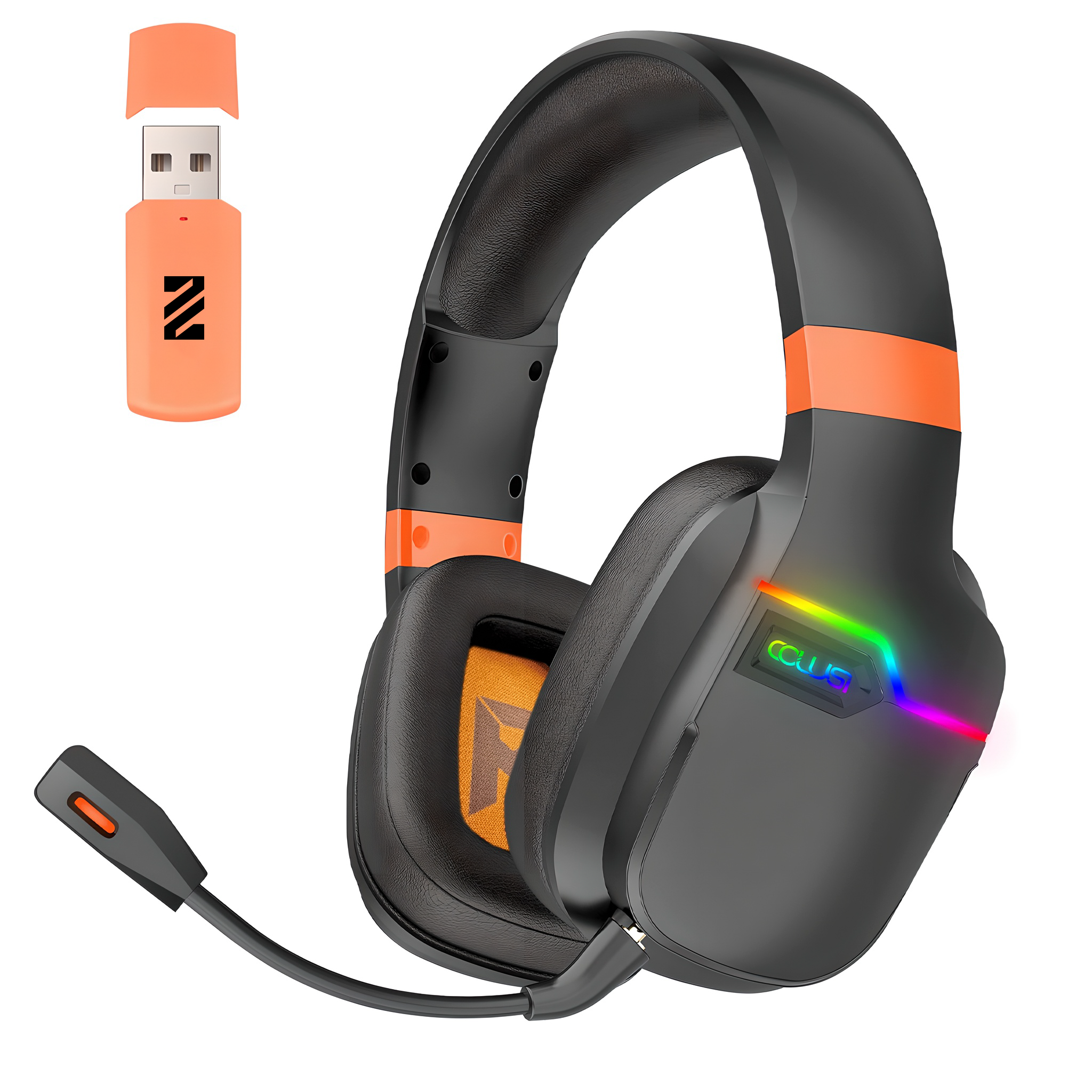 X07 Orange Wireless Gaming Headset – 2.4GHz & Bluetooth 5.4, 48H Battery, Foldable
