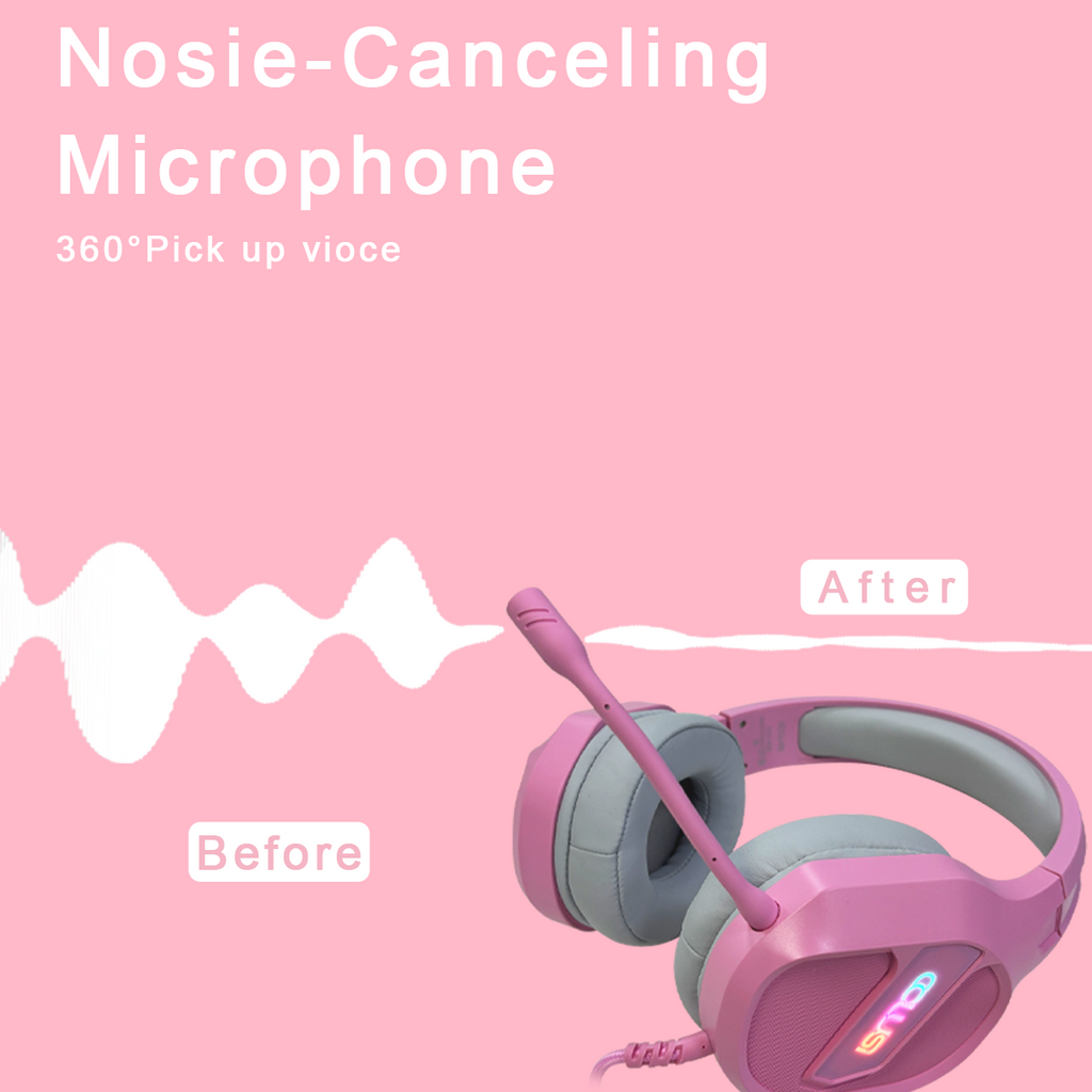 CLS400 Pink Wired Gaming Headset | One-Key Mute, Noise-Canceling Mic, 3.5mm Universal