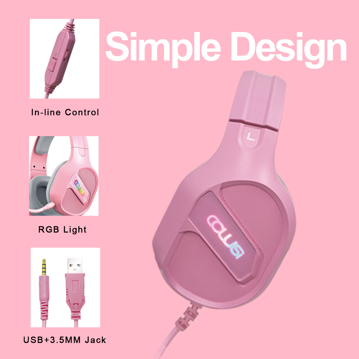 CLS400 Pink Wired Gaming Headset | One-Key Mute, Noise-Canceling Mic, 3.5mm Universal