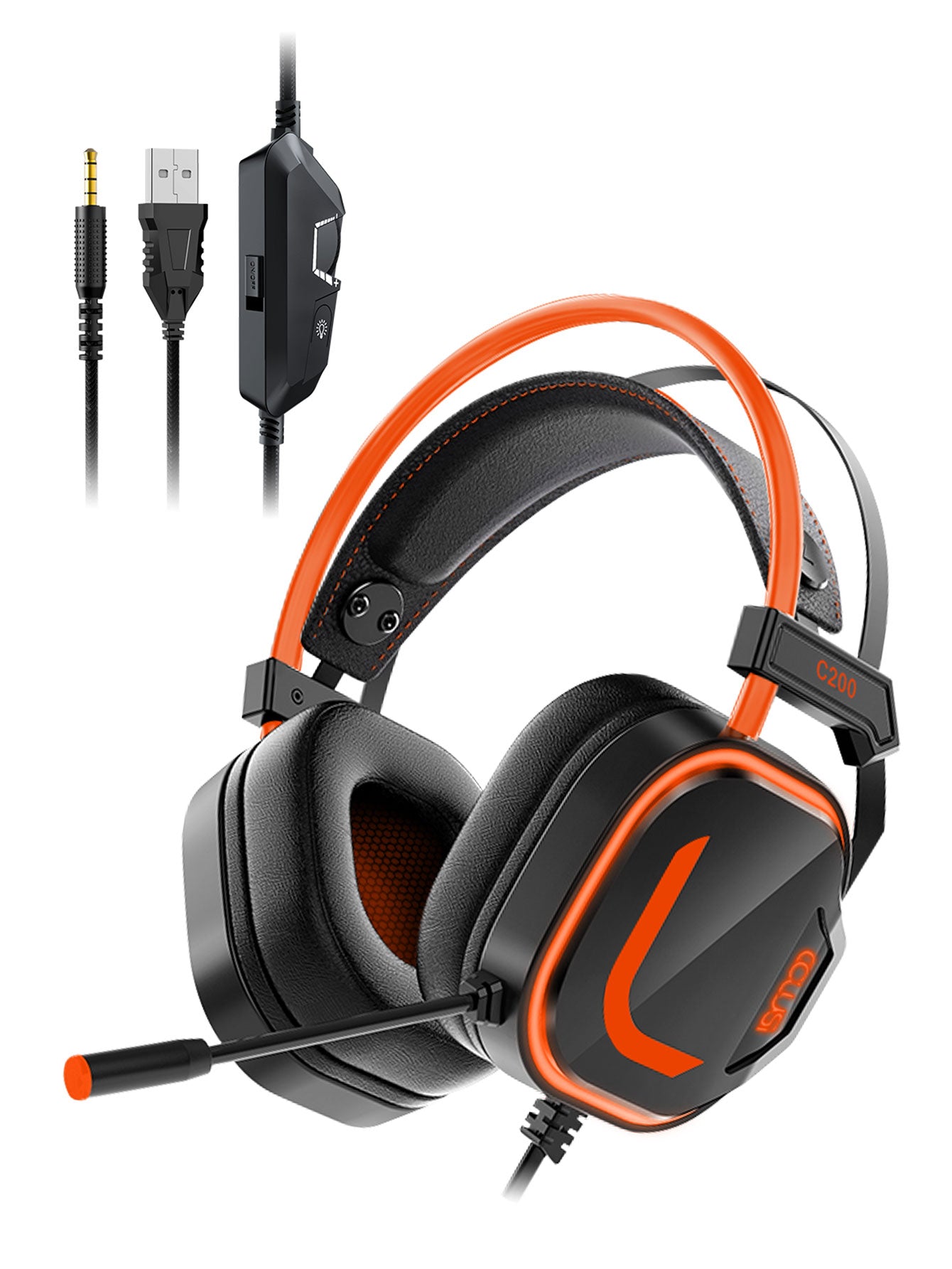 CLS200 Orange Wired Gaming Headset – 50mm Driver, Noise-Canceling Mic, Green LED Lighting