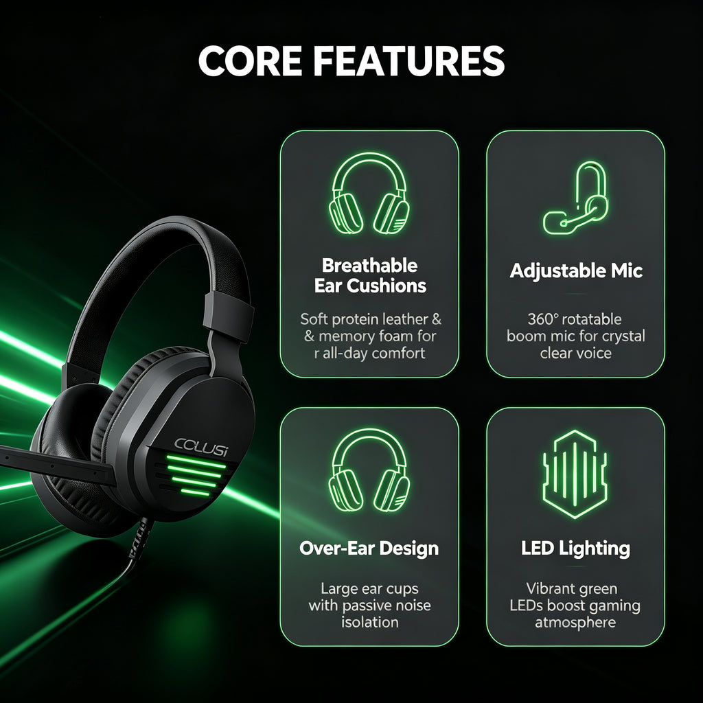 CLS500 Black Wired Gaming Headset – Noise-Canceling Mic, One-Key Mute, 3.5mm Universal