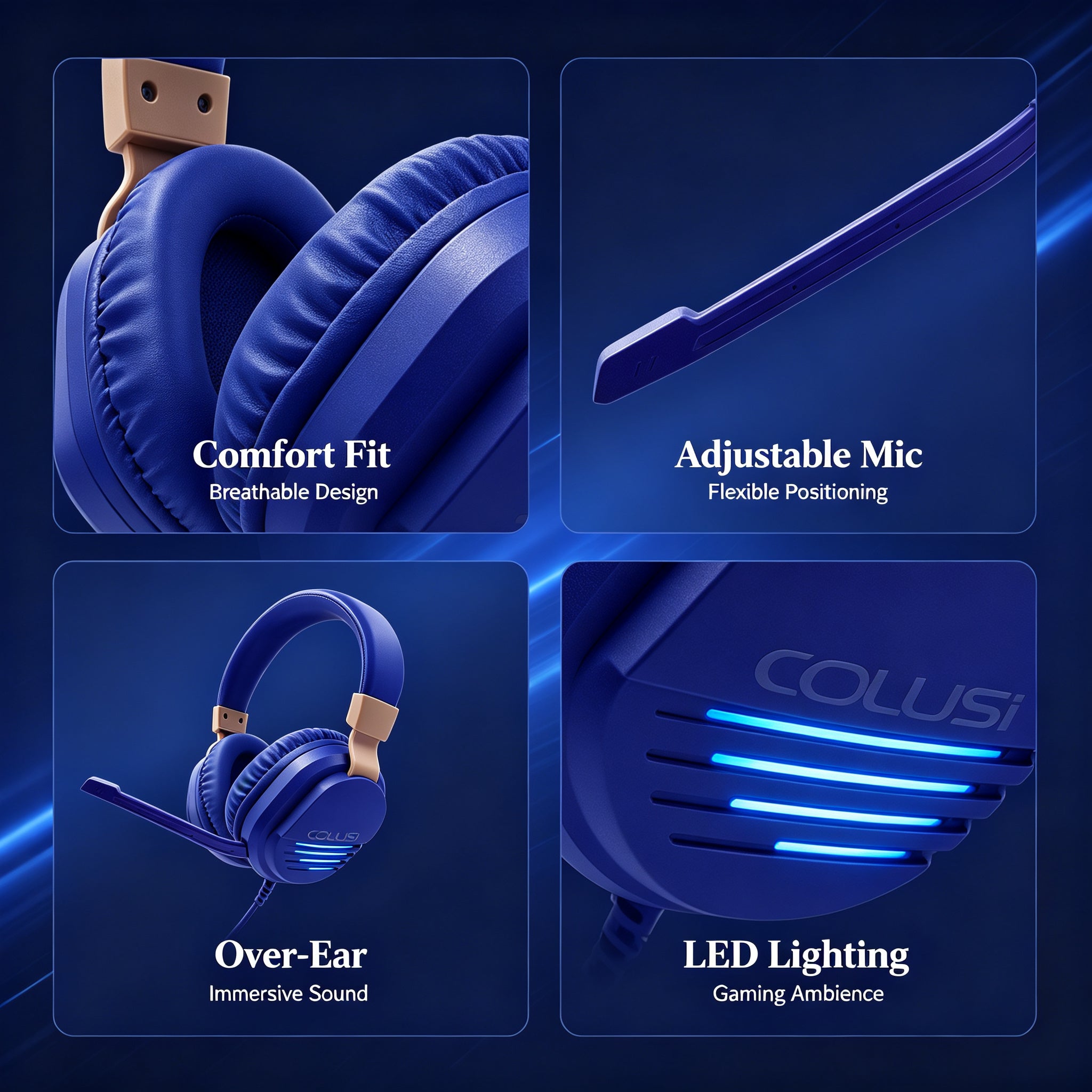 CLS500C Blue Wired Gaming Headset – 40mm Stereo Sound, 95% Noise-Canceling Mic, 3.5mm