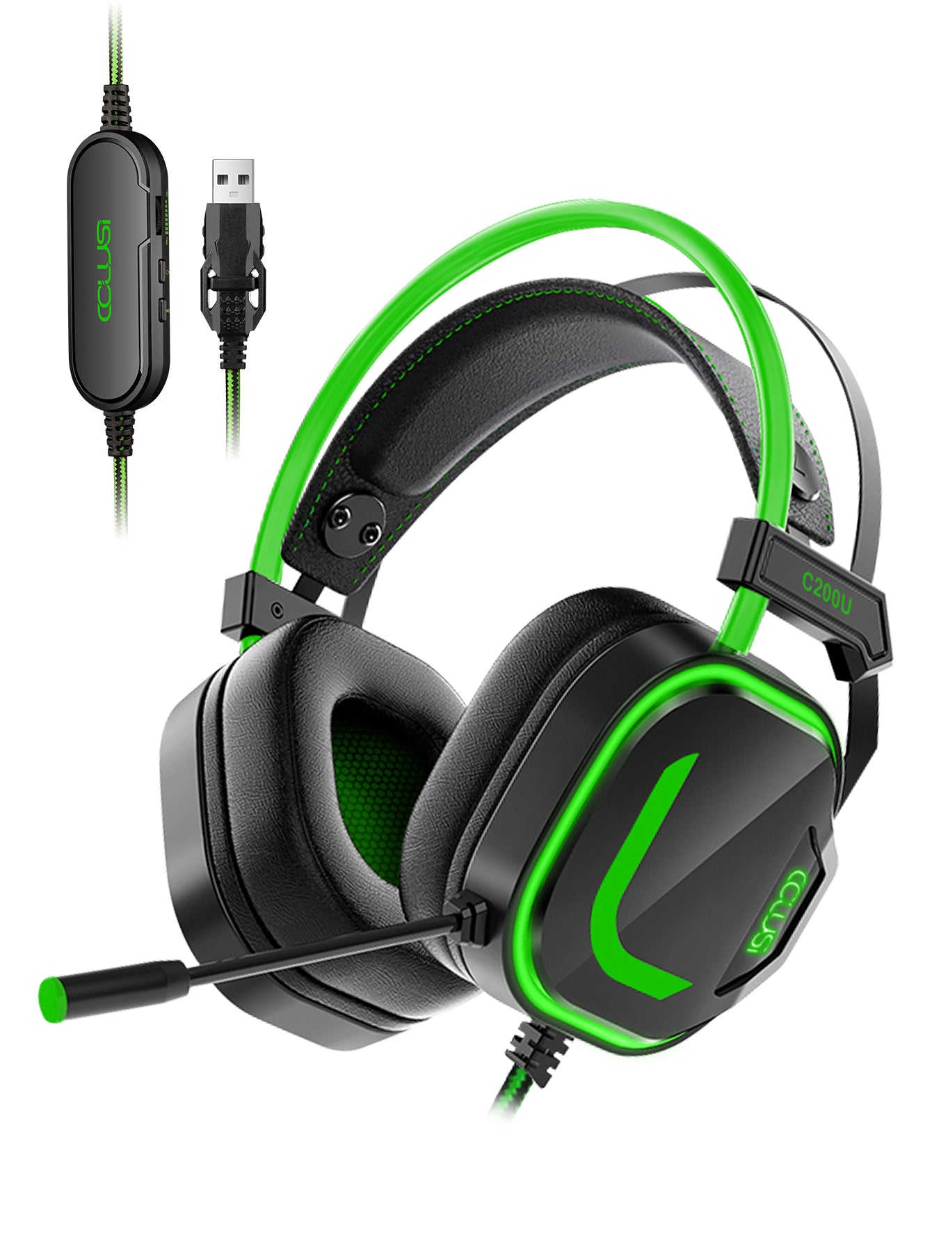 CLS200U Green Gaming Headset – USB, 7.1 Surround Sound, Noise-Canceling Mic, 50mm Driver