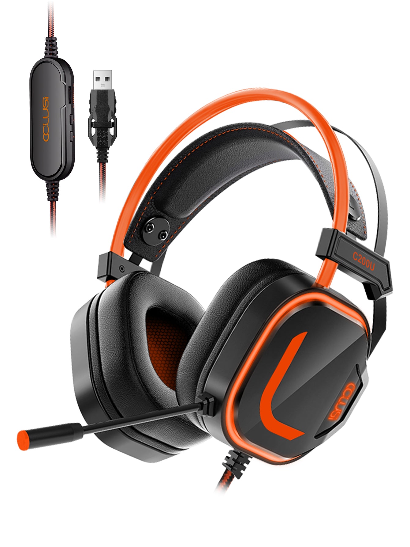 CLS200U Orange Gaming Headset – USB, 7.1 Surround Sound, Noise-Canceling Mic, Soft Ear Cups