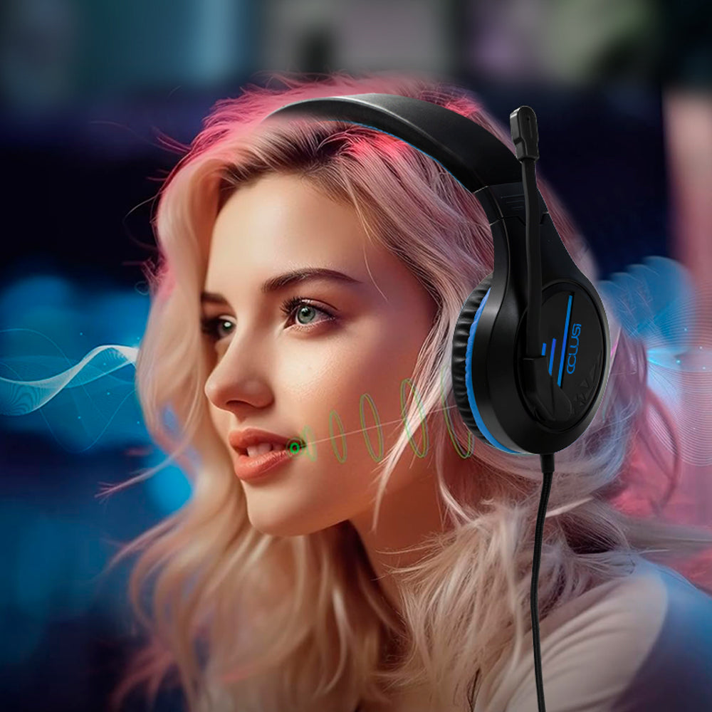 CLS100 Blue Wired Gaming Headset – 50mm Surround Sound, Noise-Canceling Mic, Blue LED