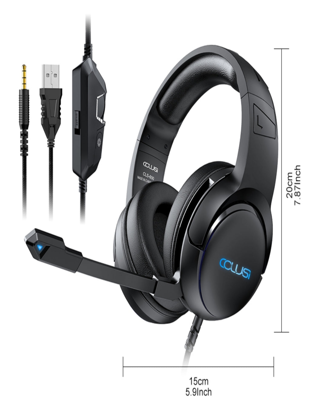 CLS600 Black Wired Gaming Headset | 50mm Drivers, RGB Green LED, Noise-Canceling Mic