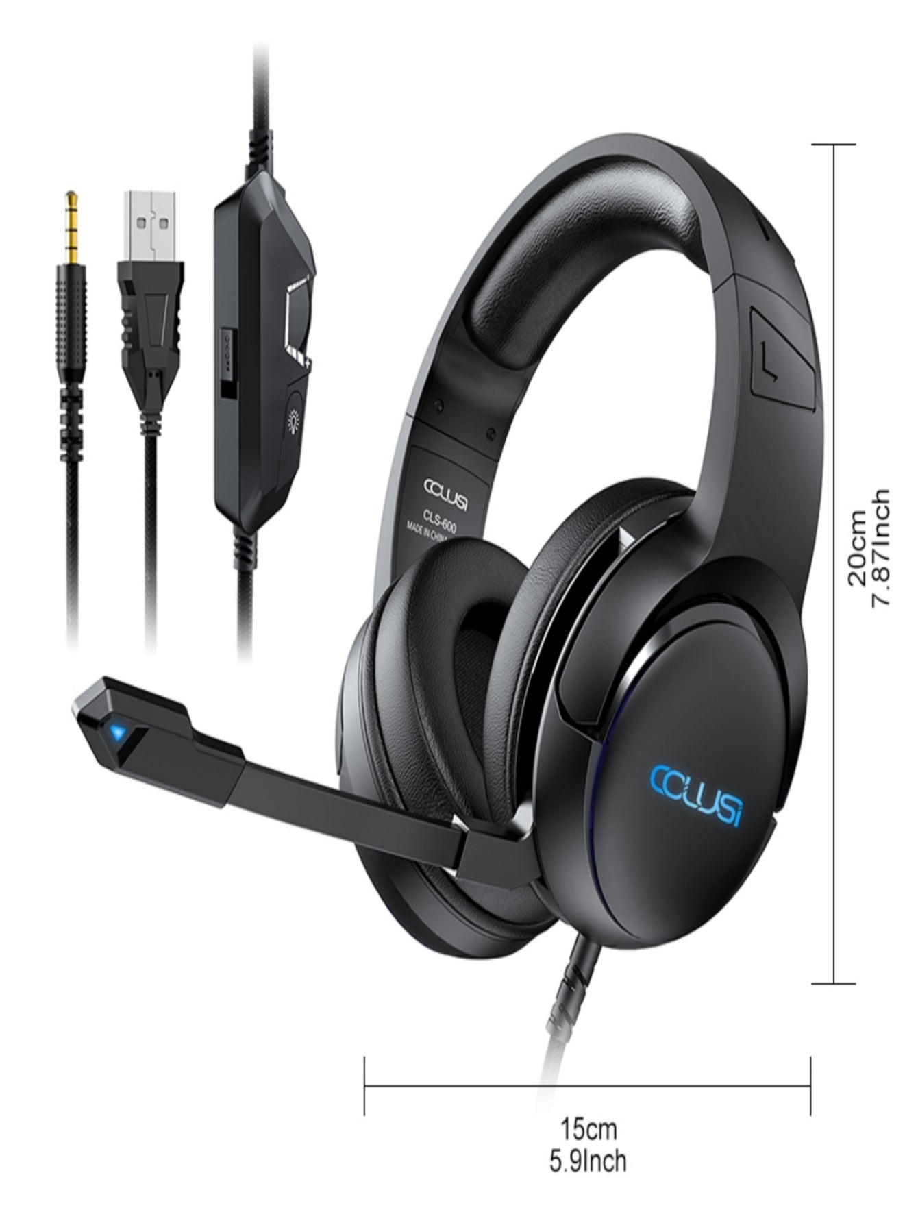 CLS600 Black Wired Gaming Headset | 50mm Drivers, RGB Green LED, Noise-Canceling Mic