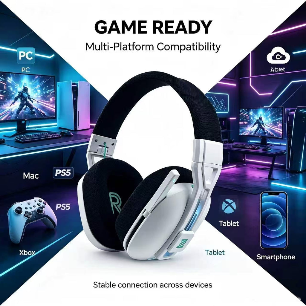 M600 White Wireless Gaming Headset – 2.4GHz & Bluetooth 5.4, 3D Audio, 1200mAh Battery