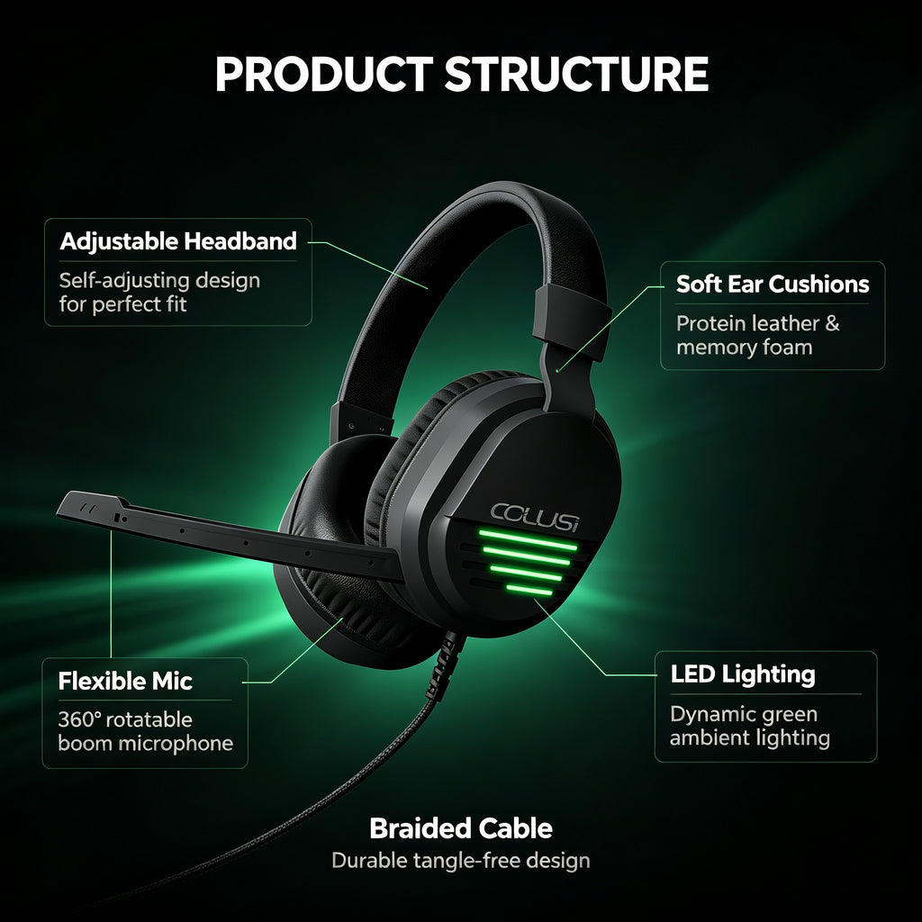 CLS500 Black Wired Gaming Headset – Noise-Canceling Mic, One-Key Mute, 3.5mm Universal