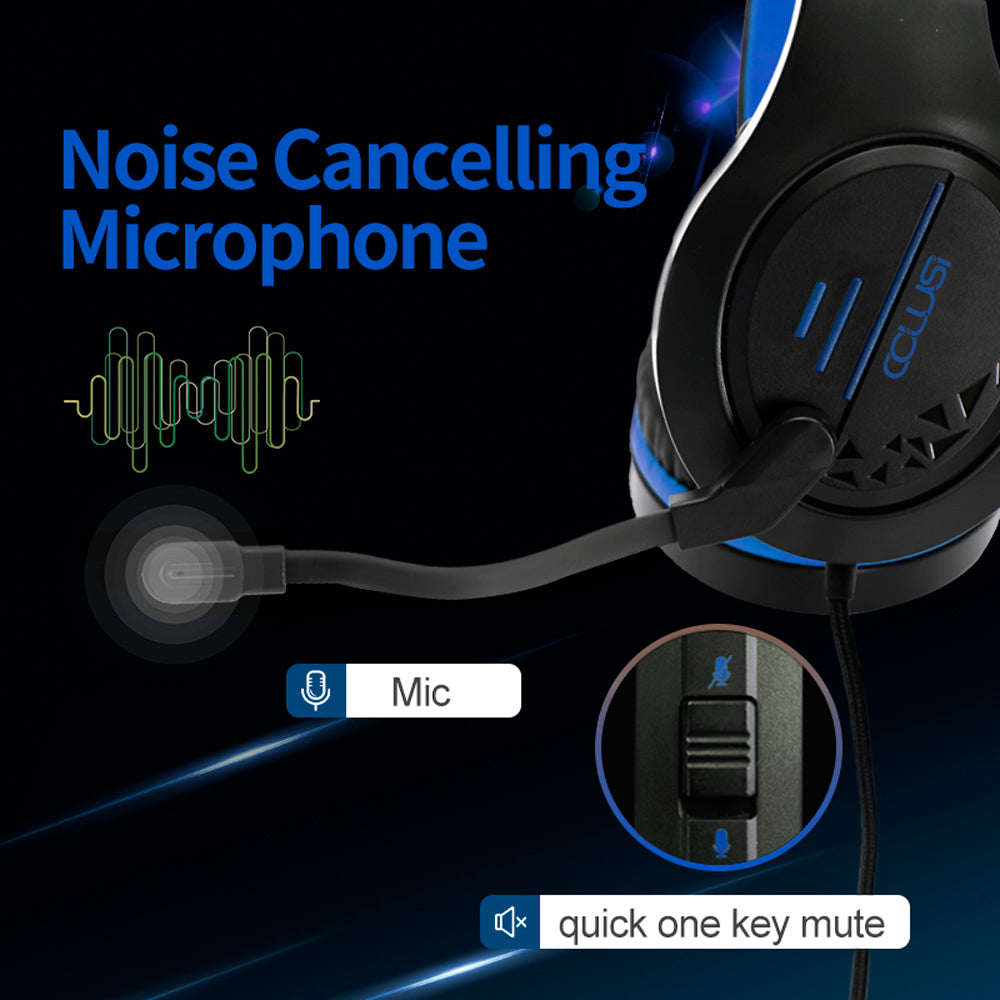 CLS100 Blue Wired Gaming Headset – 50mm Surround Sound, Noise-Canceling Mic, Blue LED