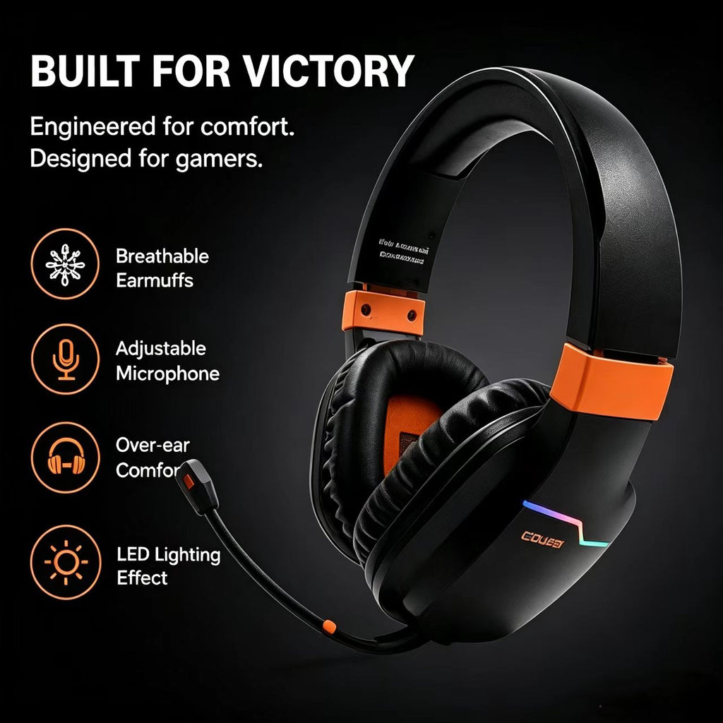 X07 Orange Wireless Gaming Headset – 2.4GHz & Bluetooth 5.4, 48H Battery, Foldable