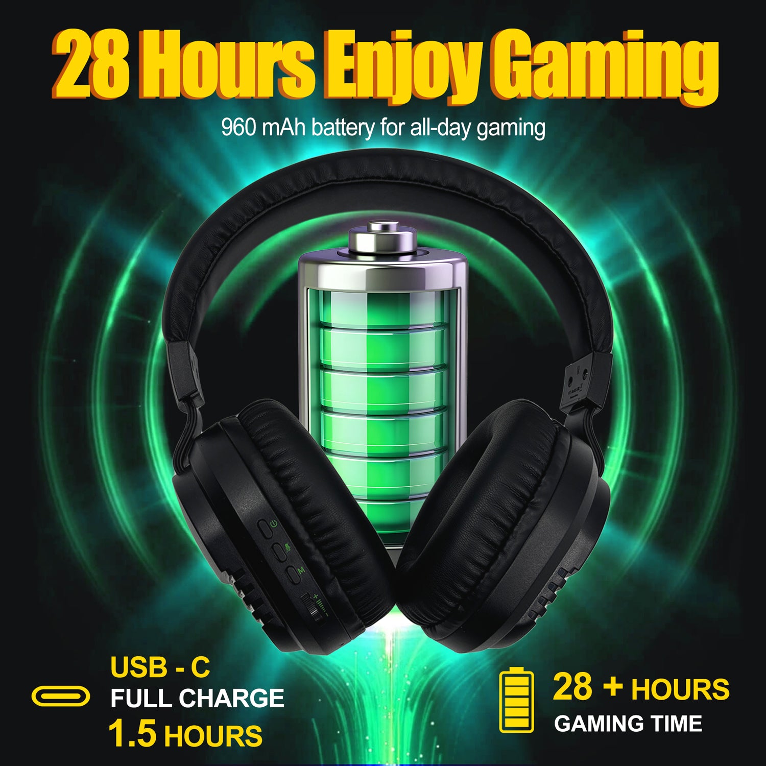 X09 Green Wireless Gaming Headset-Booth 5.4, 50mm Drivers, 48H Battery, PS5/Xbox/PC