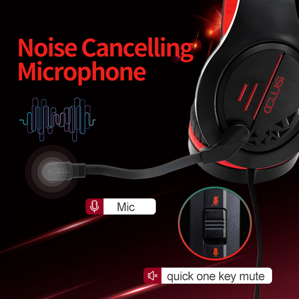 CLS100 Red Wired Gaming Headset – 50mm Surround Sound, Noise-Canceling Mic, Red LED