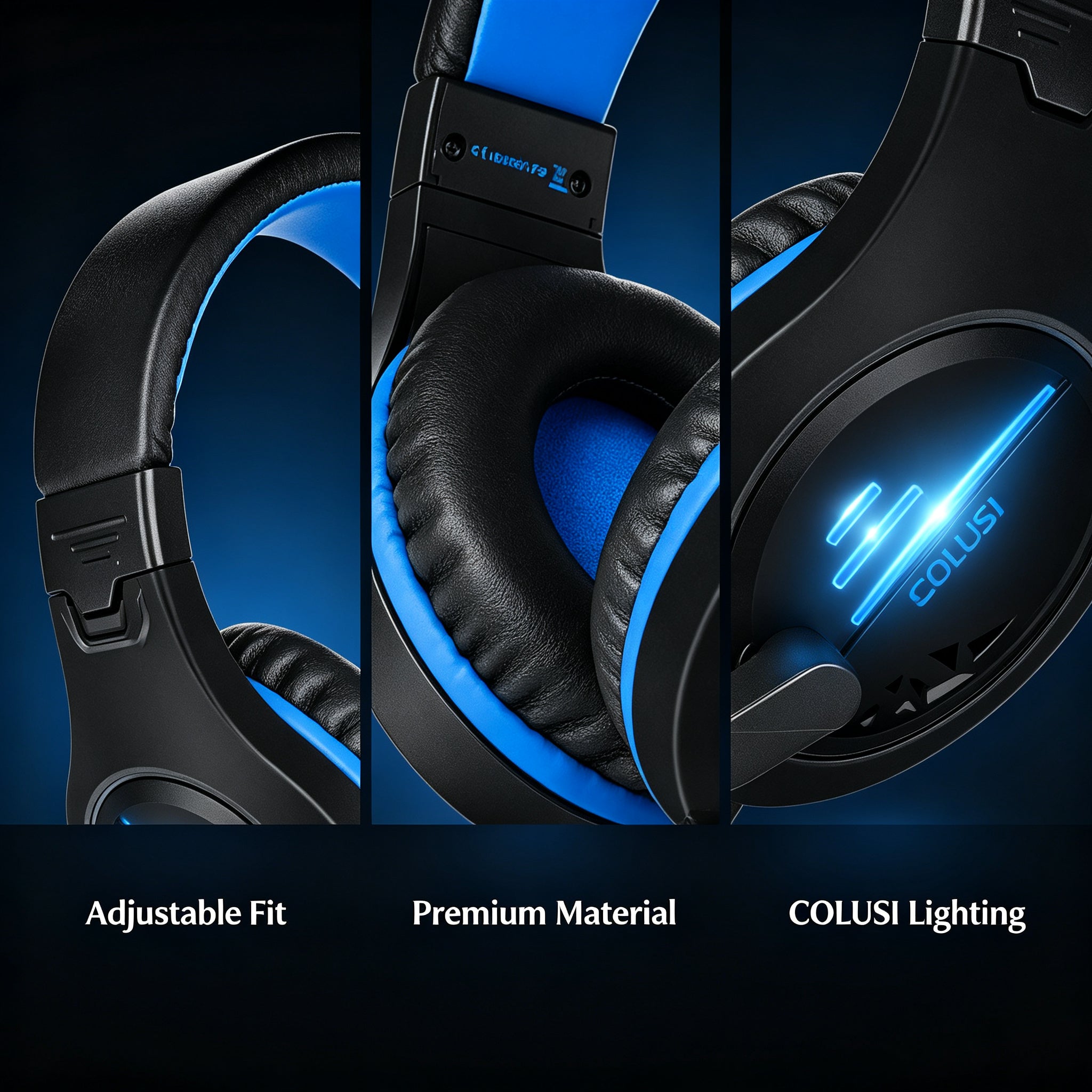 CLS100 Blue Wired Gaming Headset – 50mm Surround Sound, Noise-Canceling Mic, Blue LED
