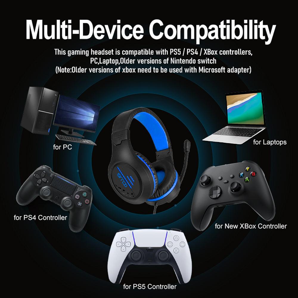 CLS100 Blue Wired Gaming Headset – 50mm Surround Sound, Noise-Canceling Mic, Blue LED