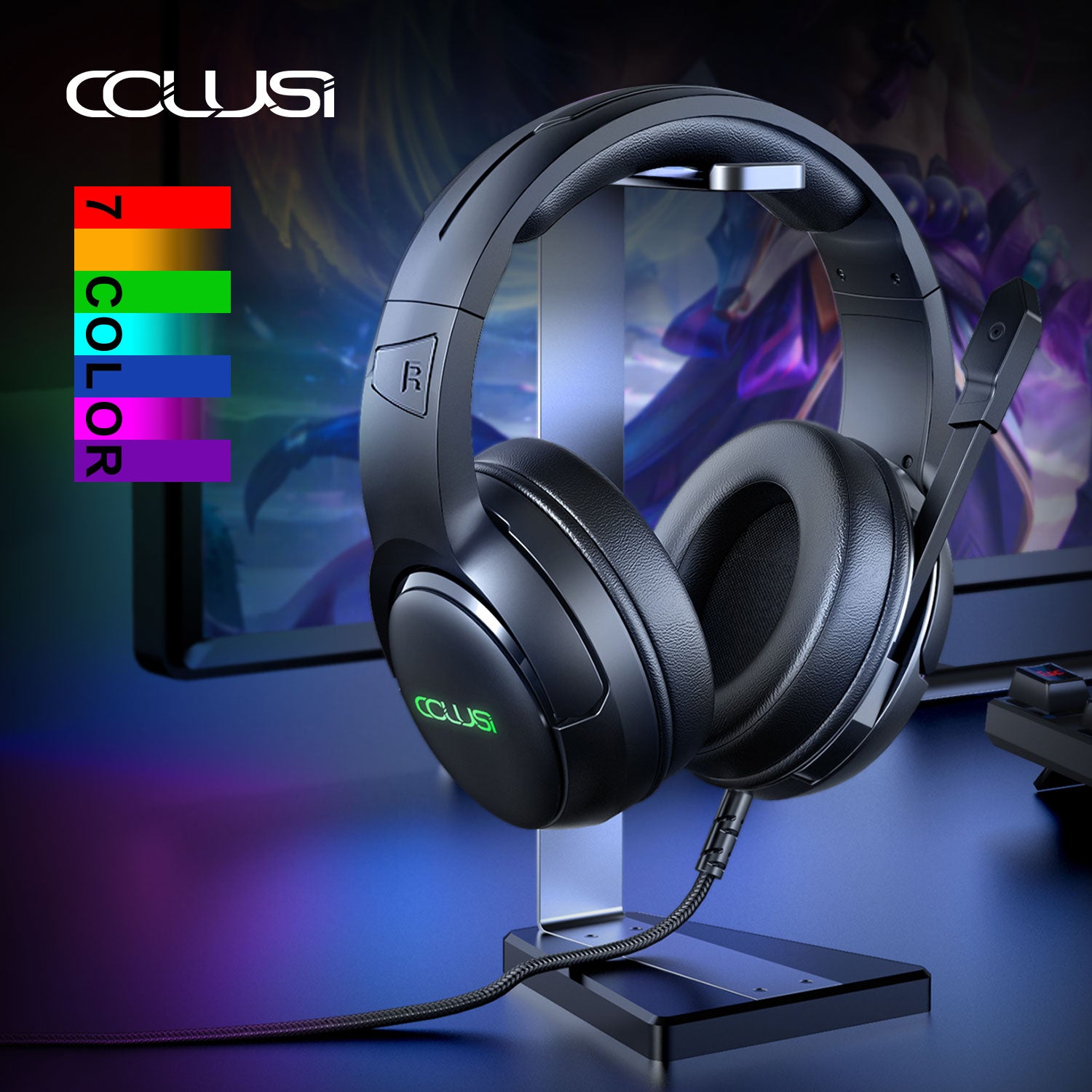 CLS600 Black Wired Gaming Headset | 50mm Drivers, RGB Green LED, Noise-Canceling Mic