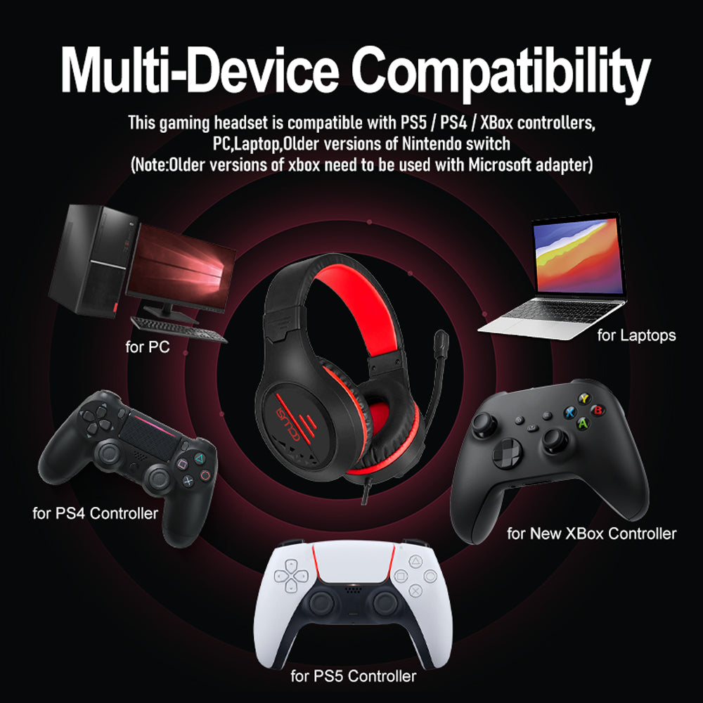 CLS100 Red Wired Gaming Headset – 50mm Surround Sound, Noise-Canceling Mic, Red LED