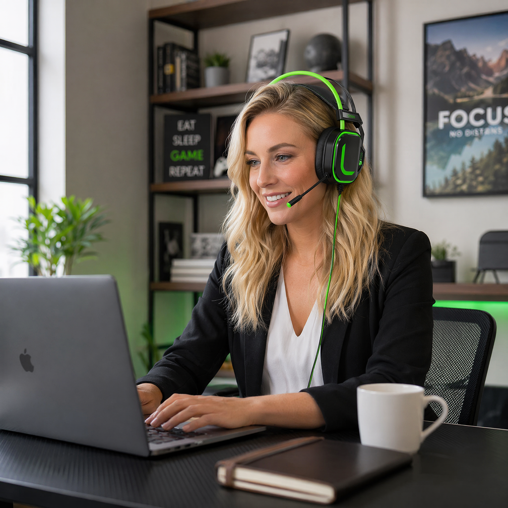 CLS200U Green Gaming Headset – USB, 7.1 Surround Sound, Noise-Canceling Mic, 50mm Driver