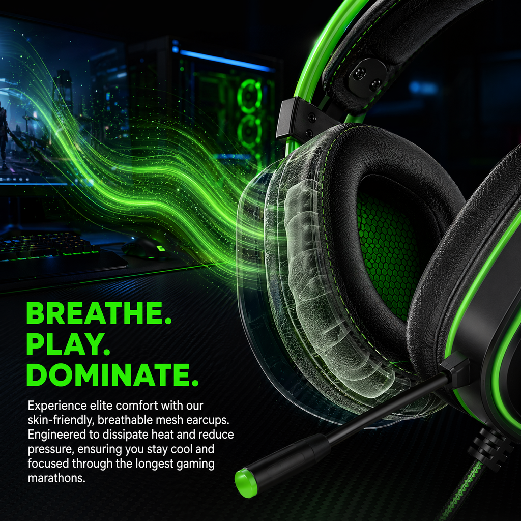 CLS200U Green Gaming Headset – USB, 7.1 Surround Sound, Noise-Canceling Mic, 50mm Driver