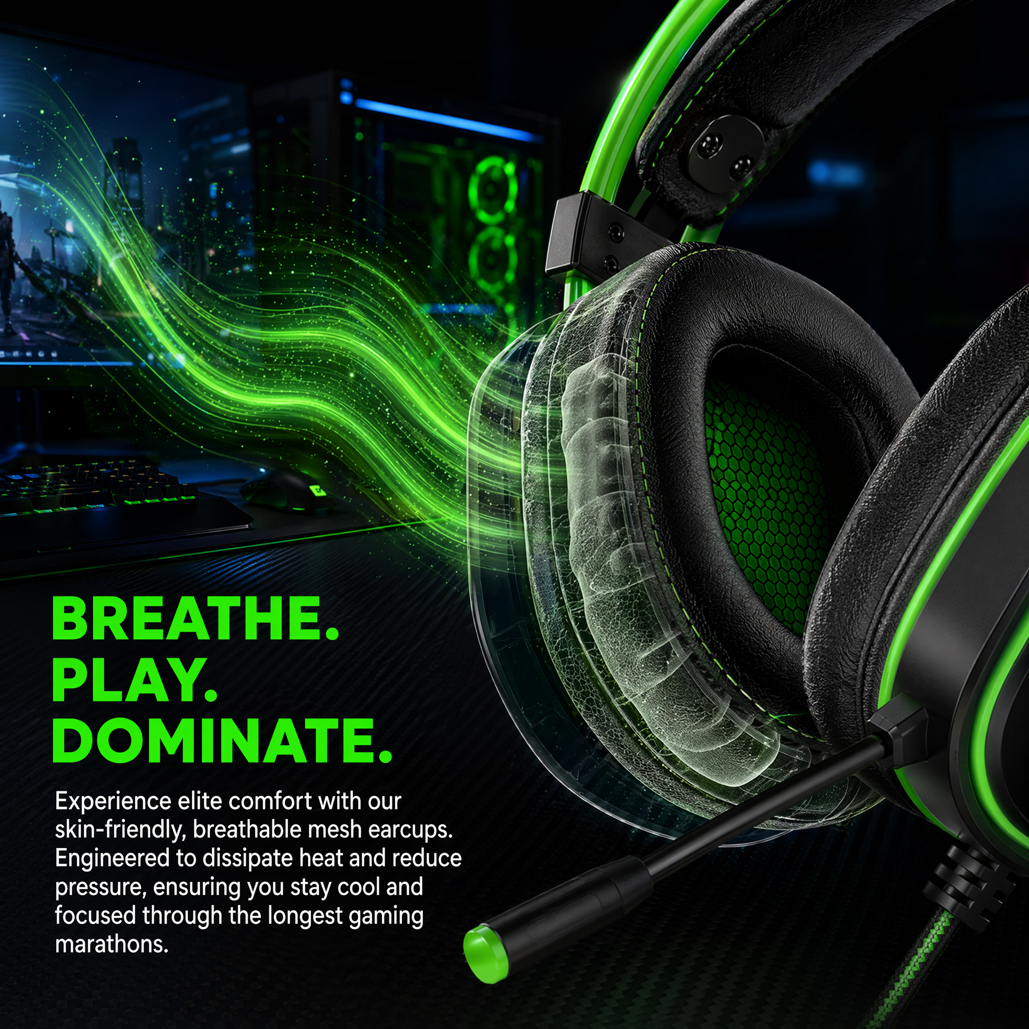 CLS200U Green Gaming Headset – USB, 7.1 Surround Sound, Noise-Canceling Mic, 50mm Driver