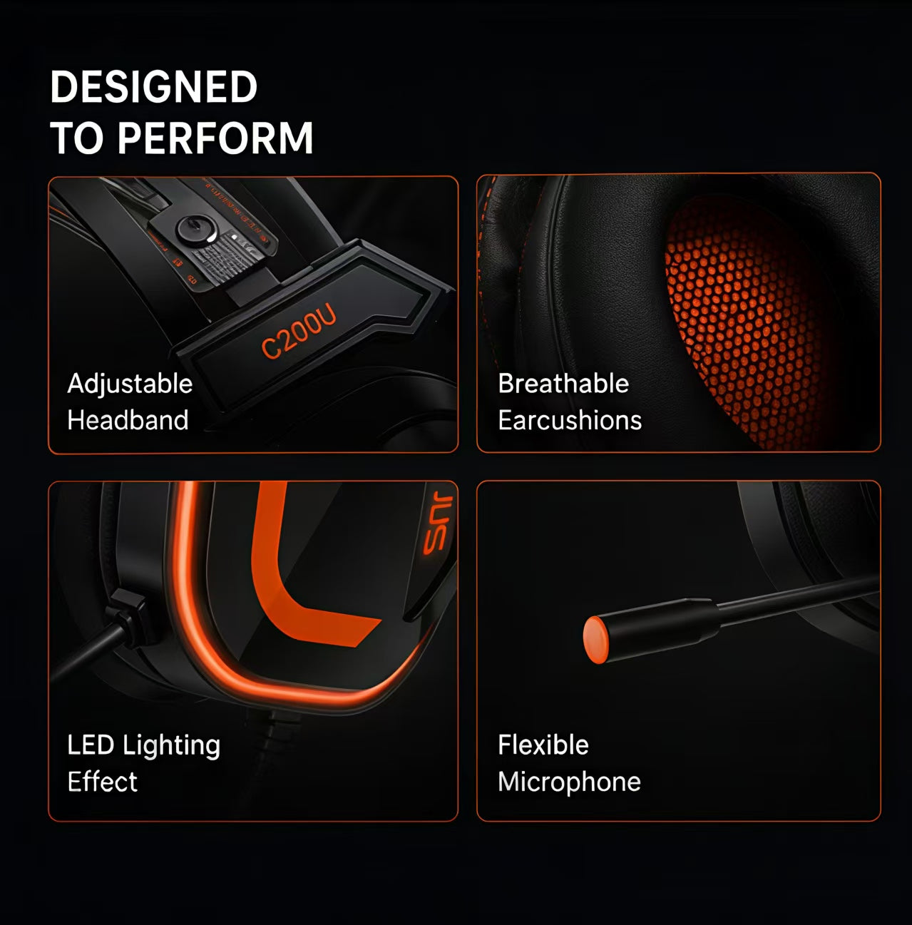 CLS200U Orange Gaming Headset – USB, 7.1 Surround Sound, Noise-Canceling Mic, Soft Ear Cups