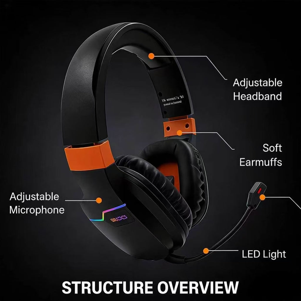 X07 Orange Wireless Gaming Headset – 2.4GHz & Bluetooth 5.4, 48H Battery, Foldable
