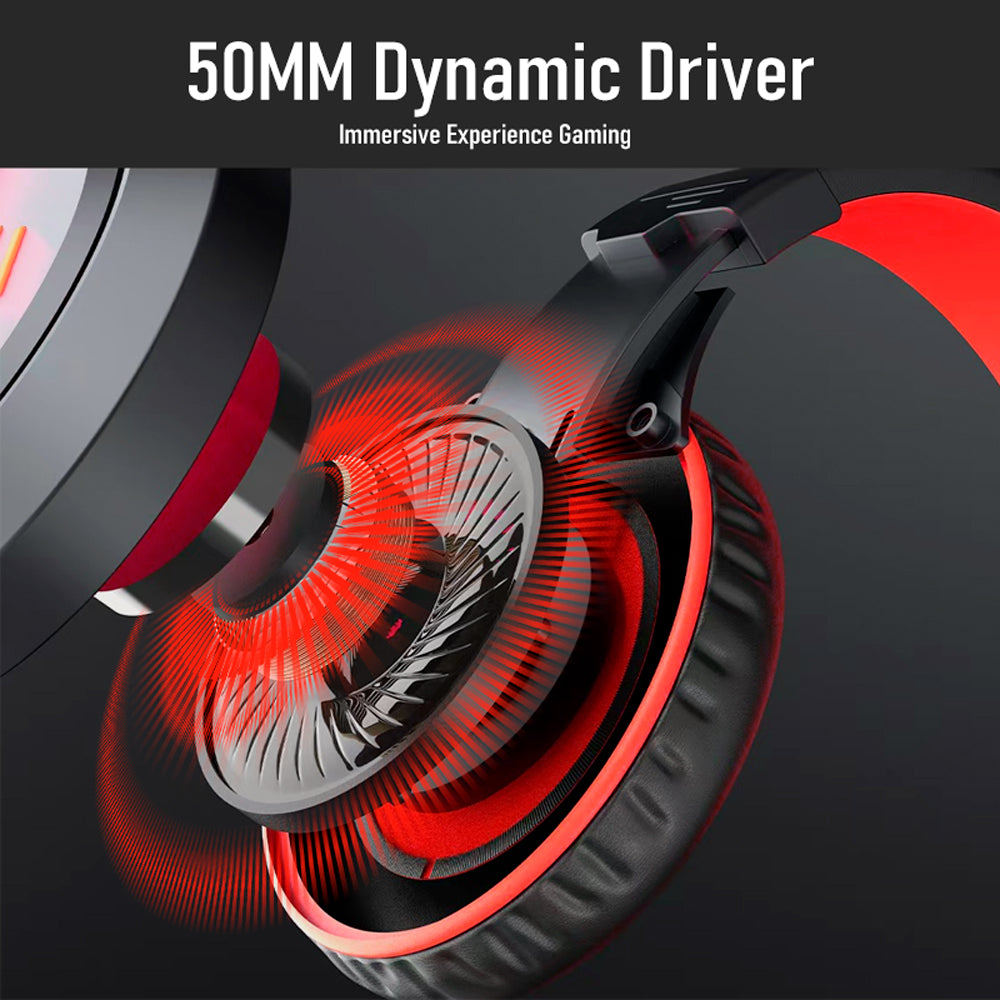 CLS100 Red Wired Gaming Headset – 50mm Surround Sound, Noise-Canceling Mic, Red LED