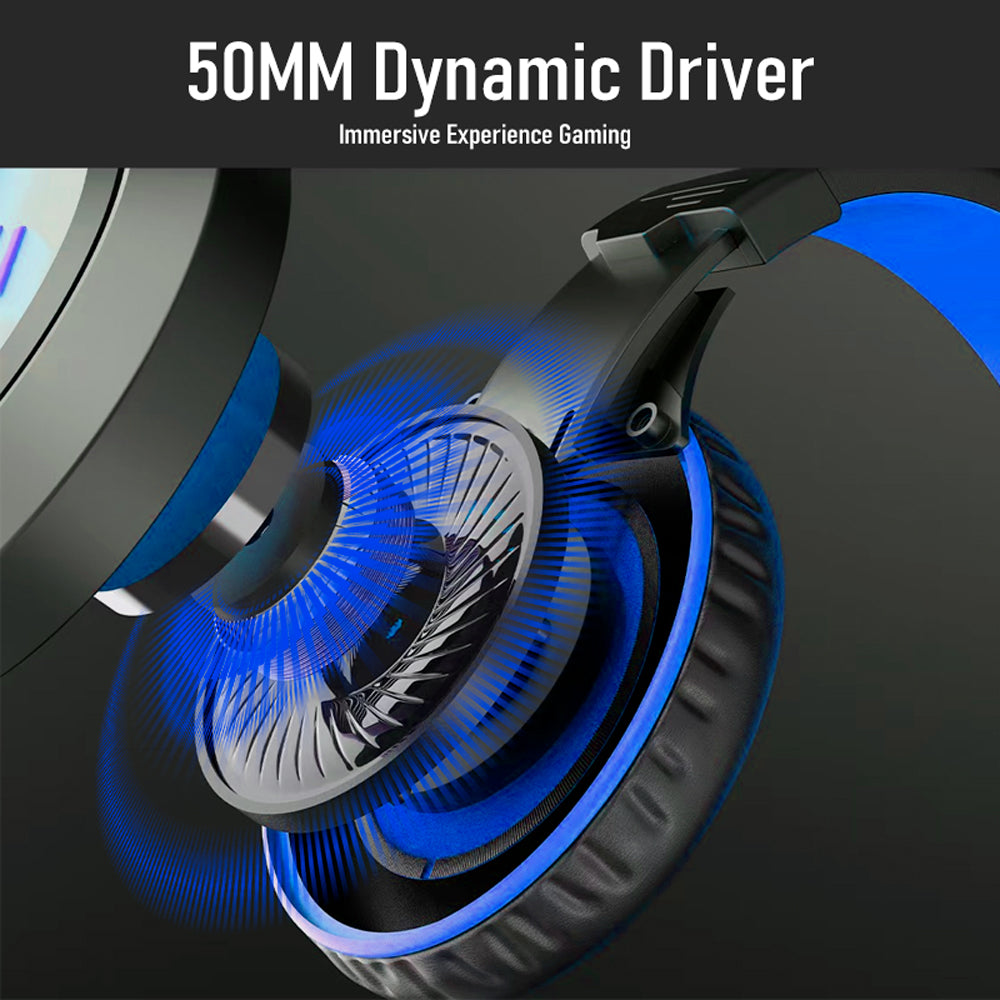CLS100 Blue Wired Gaming Headset – 50mm Surround Sound, Noise-Canceling Mic, Blue LED
