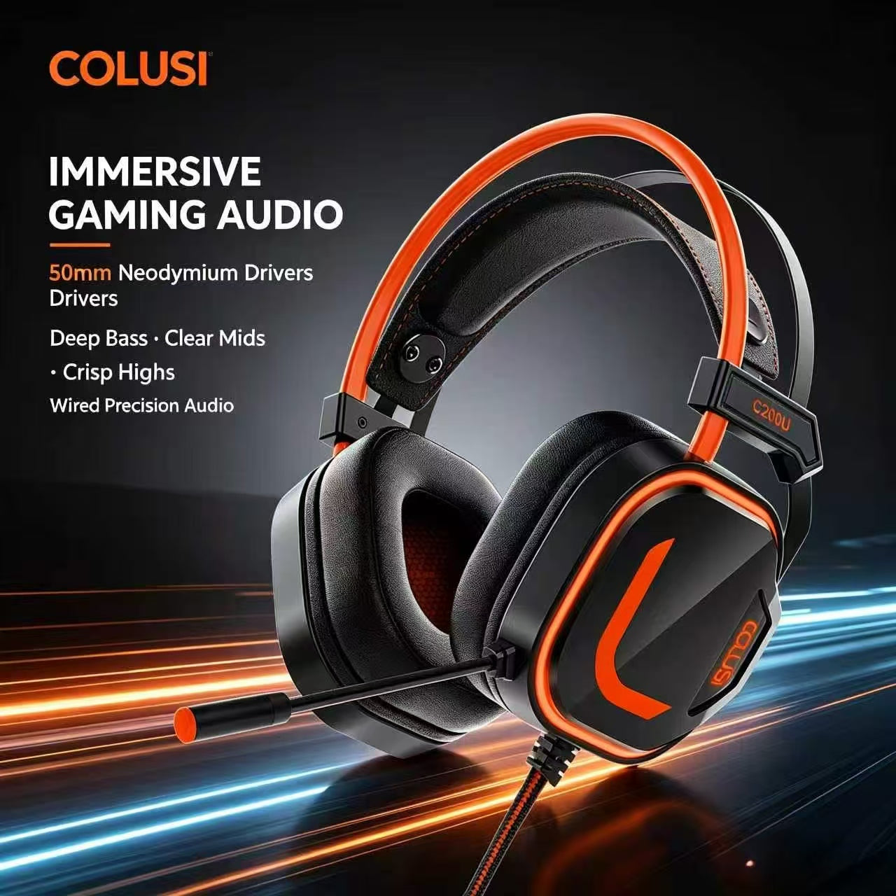 CLS200U Orange Gaming Headset – USB, 7.1 Surround Sound, Noise-Canceling Mic, Soft Ear Cups