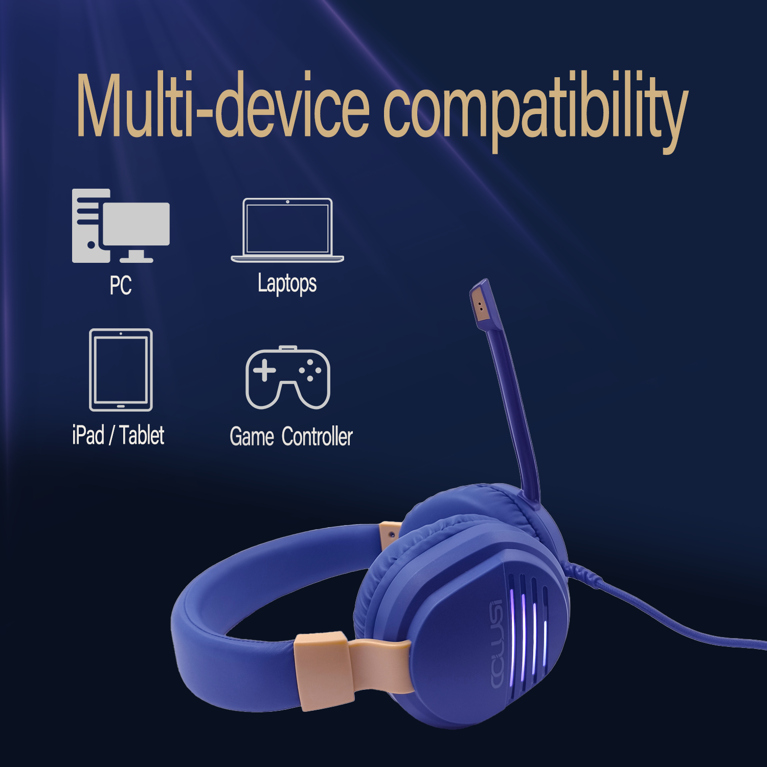 CLS500C Blue Wired Gaming Headset – 40mm Stereo Sound, 95% Noise-Canceling Mic, 3.5mm