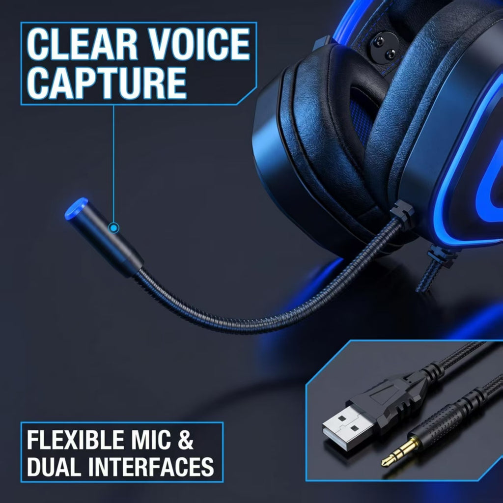 CLS200 Blue Wired Gaming Headset – 50mm Driver, Noise-Canceling Mic, Surround Sound, LED