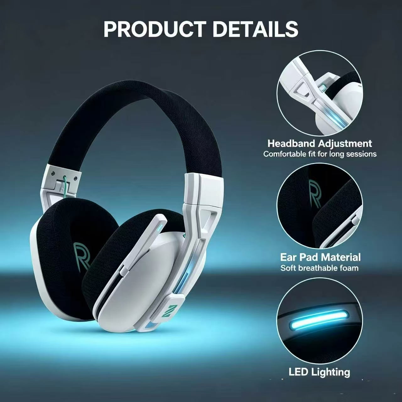 M600 White Wireless Gaming Headset – 2.4GHz & Bluetooth 5.4, 3D Audio, 1200mAh Battery
