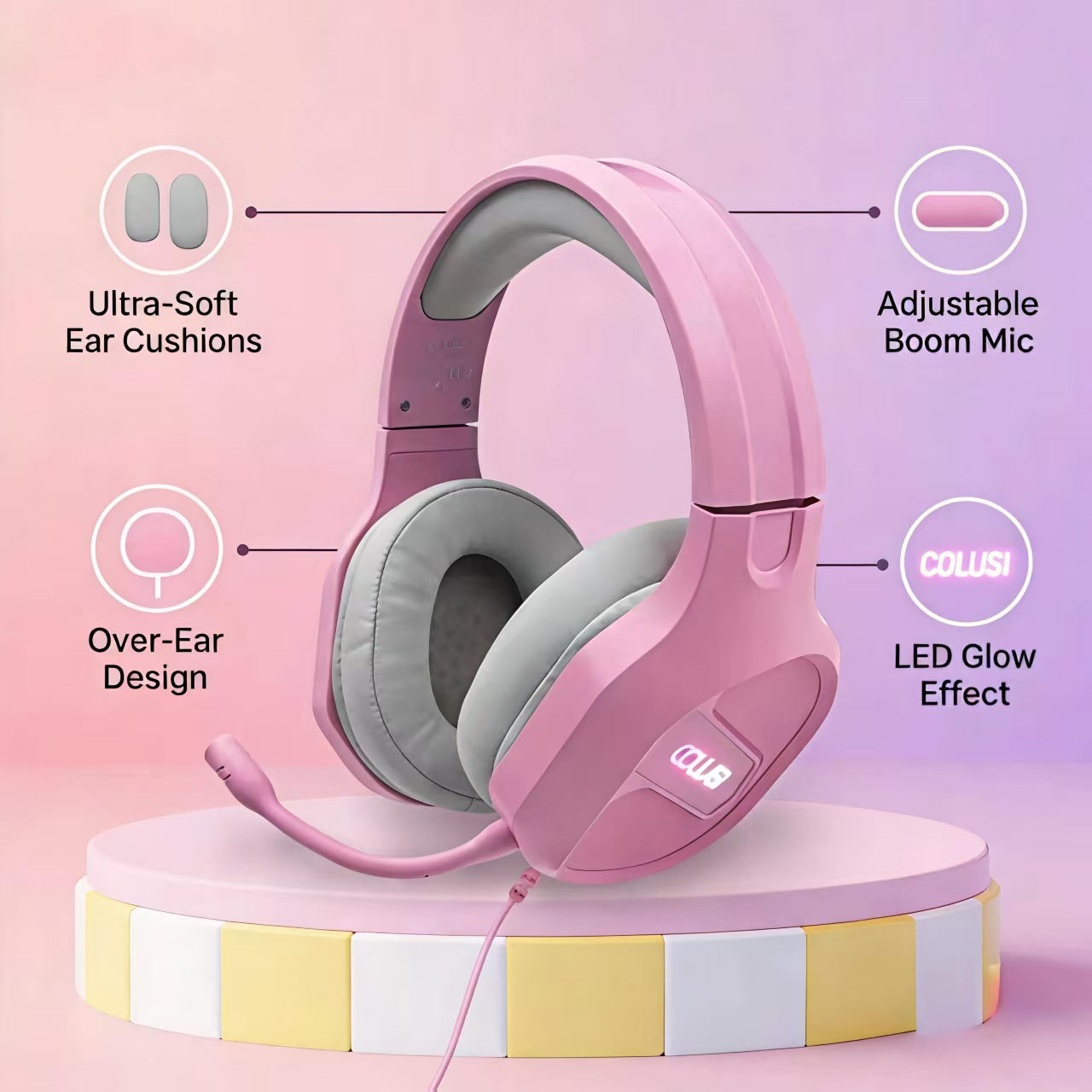 CLS400 Pink Wired Gaming Headset | One-Key Mute, Noise-Canceling Mic, 3.5mm Universal