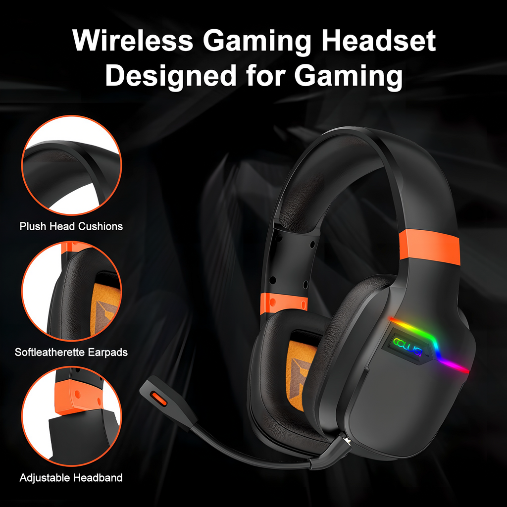 X07 Orange Wireless Gaming Headset – 2.4GHz & Bluetooth 5.4, 48H Battery, Foldable