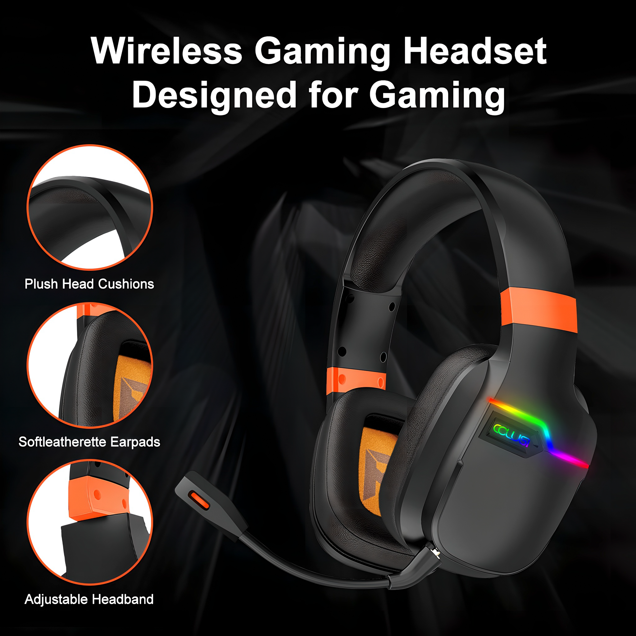 X07 Orange Wireless Gaming Headset – 2.4GHz & Bluetooth 5.4, 48H Battery, Foldable