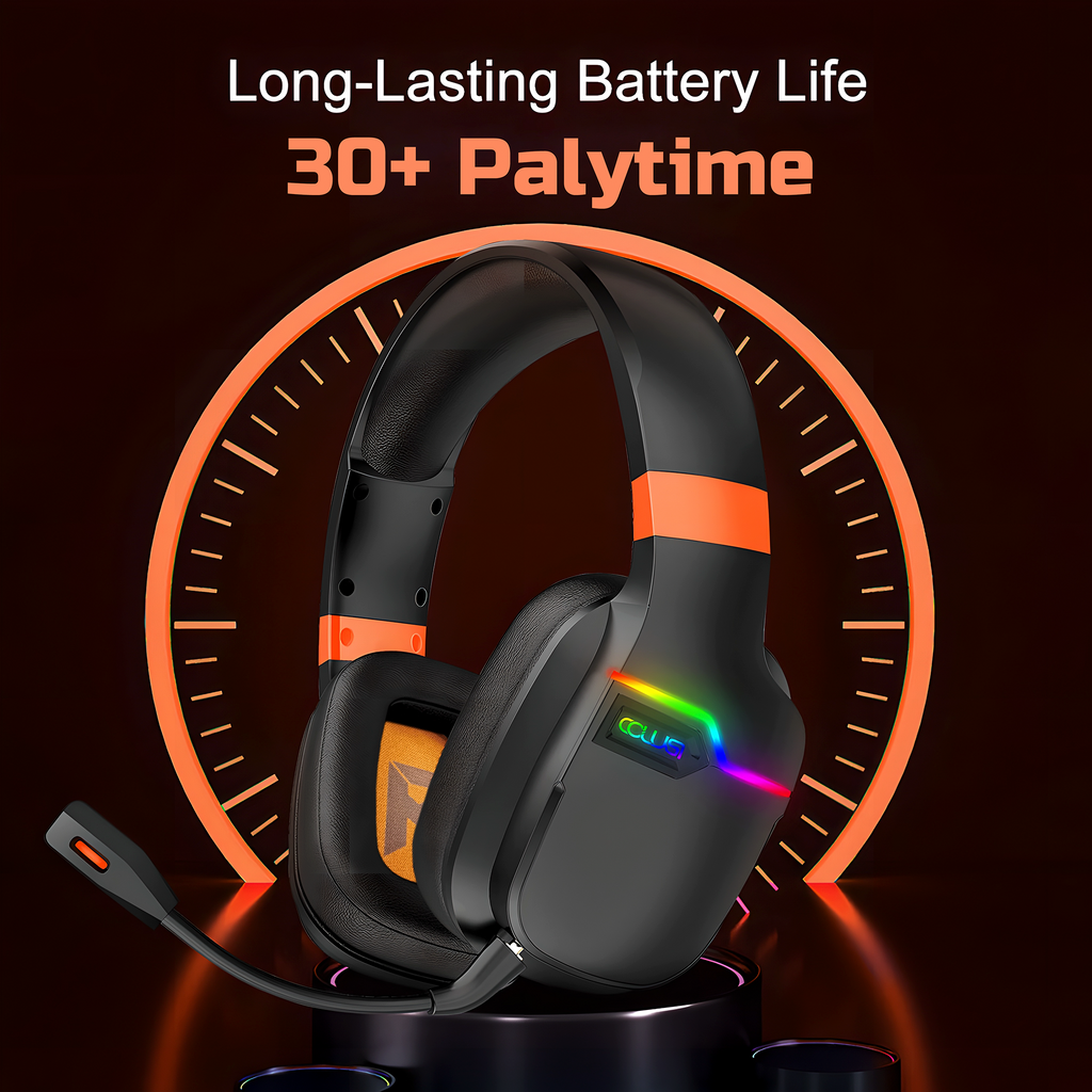X07 Orange Wireless Gaming Headset – 2.4GHz & Bluetooth 5.4, 48H Battery, Foldable