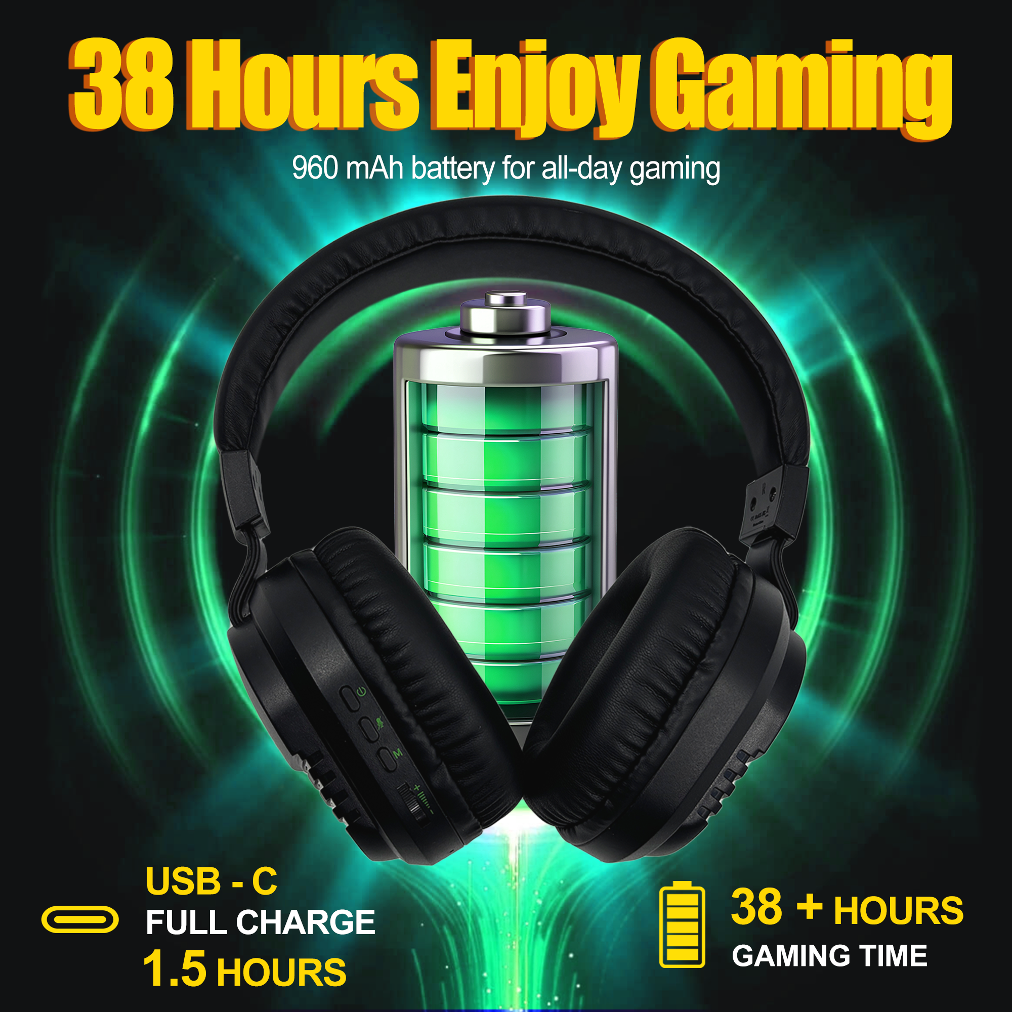 X09 Green Wireless Gaming Headset-Booth 5.4, 50mm Drivers, 48H Battery, PS5/Xbox/PC