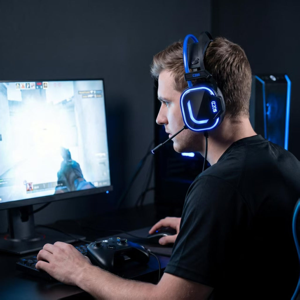 CLS200 Blue Wired Gaming Headset – 50mm Driver, Noise-Canceling Mic, Surround Sound, LED