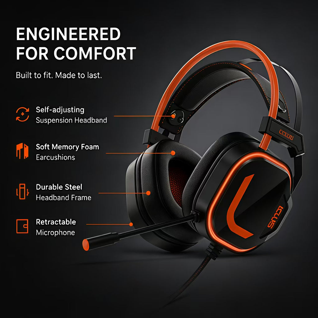 CLS200U Orange Gaming Headset – USB, 7.1 Surround Sound, Noise-Canceling Mic, Soft Ear Cups