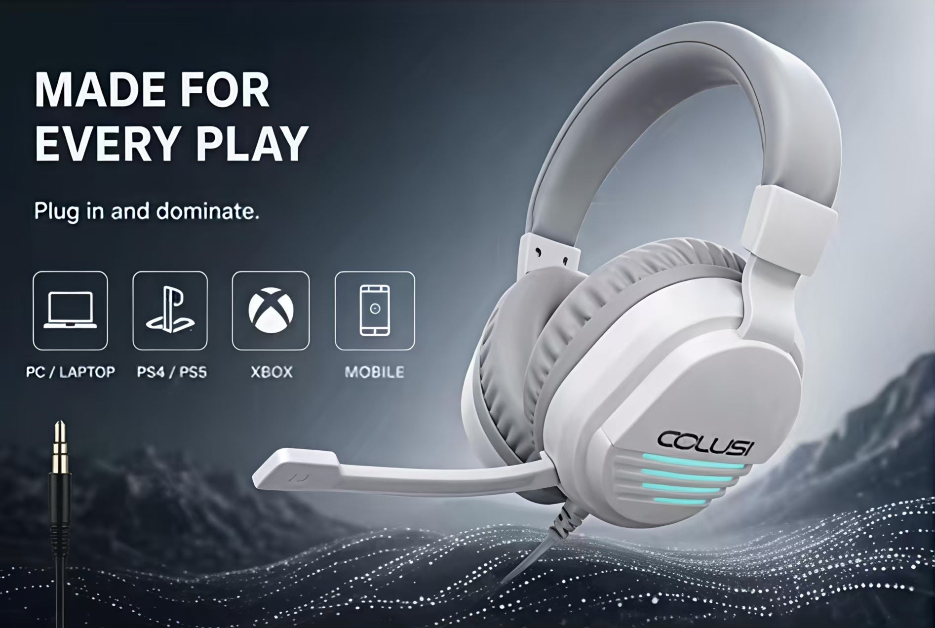 CLS500 White Wired Gaming Headset – Noise-Canceling Mic, Stereo Sound, 3.5mm Universal