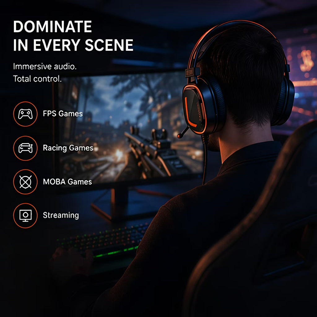 CLS200U Orange Gaming Headset – USB, 7.1 Surround Sound, Noise-Canceling Mic, Soft Ear Cups