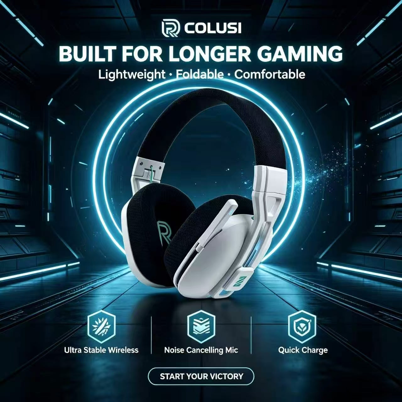 M600 White Wireless Gaming Headset – 2.4GHz & Bluetooth 5.4, 3D Audio, 1200mAh Battery