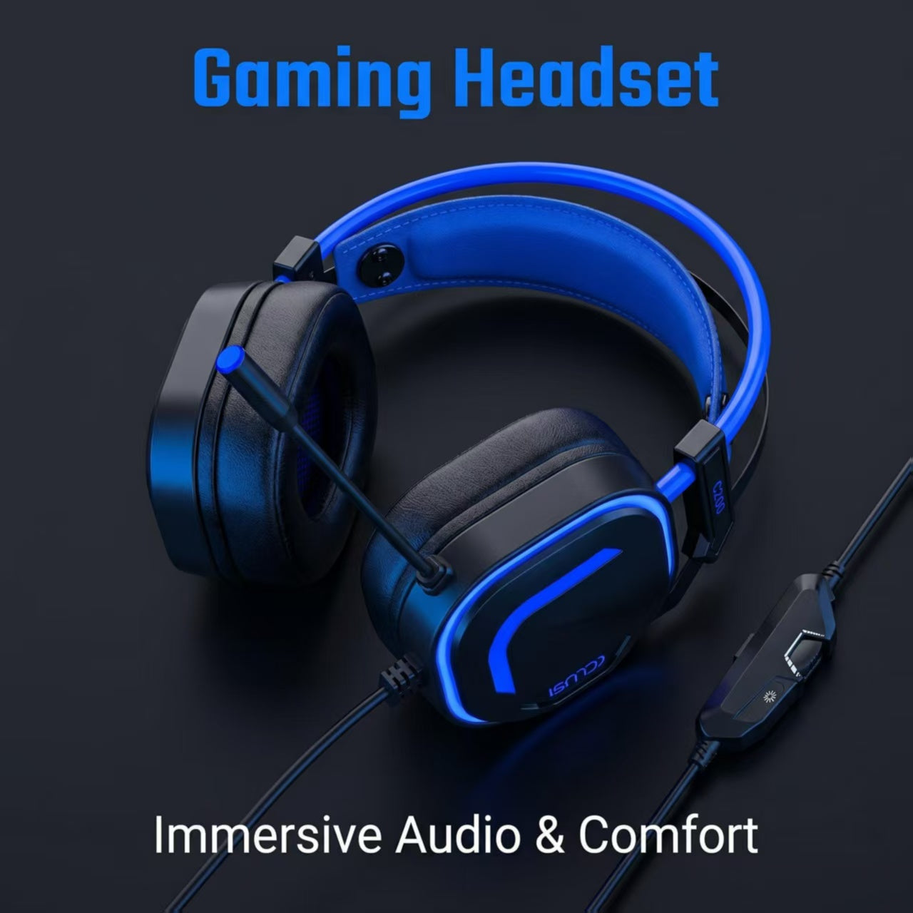 CLS200 Blue Wired Gaming Headset – 50mm Driver, Noise-Canceling Mic, Surround Sound, LED