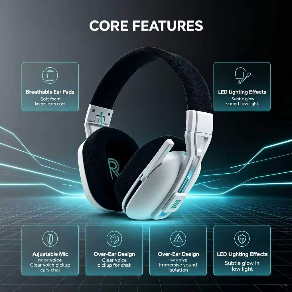 M600 White Wireless Gaming Headset – 2.4GHz & Bluetooth 5.4, 3D Audio, 1200mAh Battery