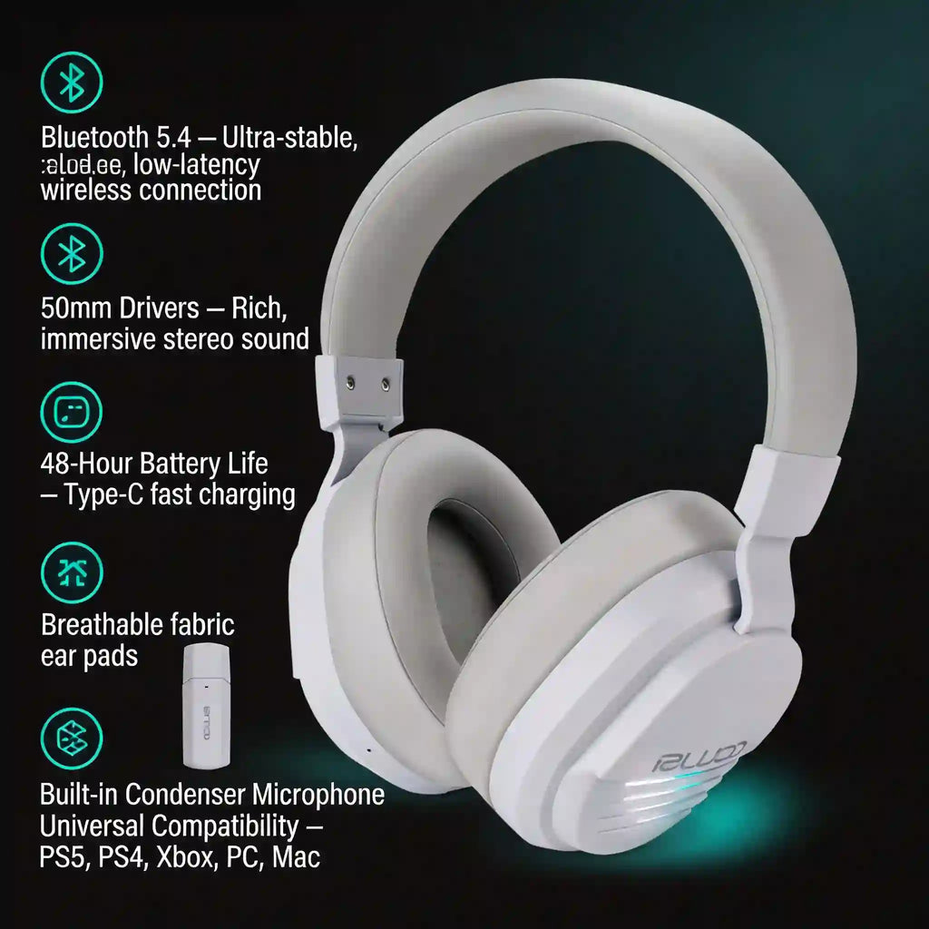 X09 Grey Wireless Gaming Headset – Bluetooth 5.4, 50mm Drivers, 48H Battery, PS5/Xbox/PC