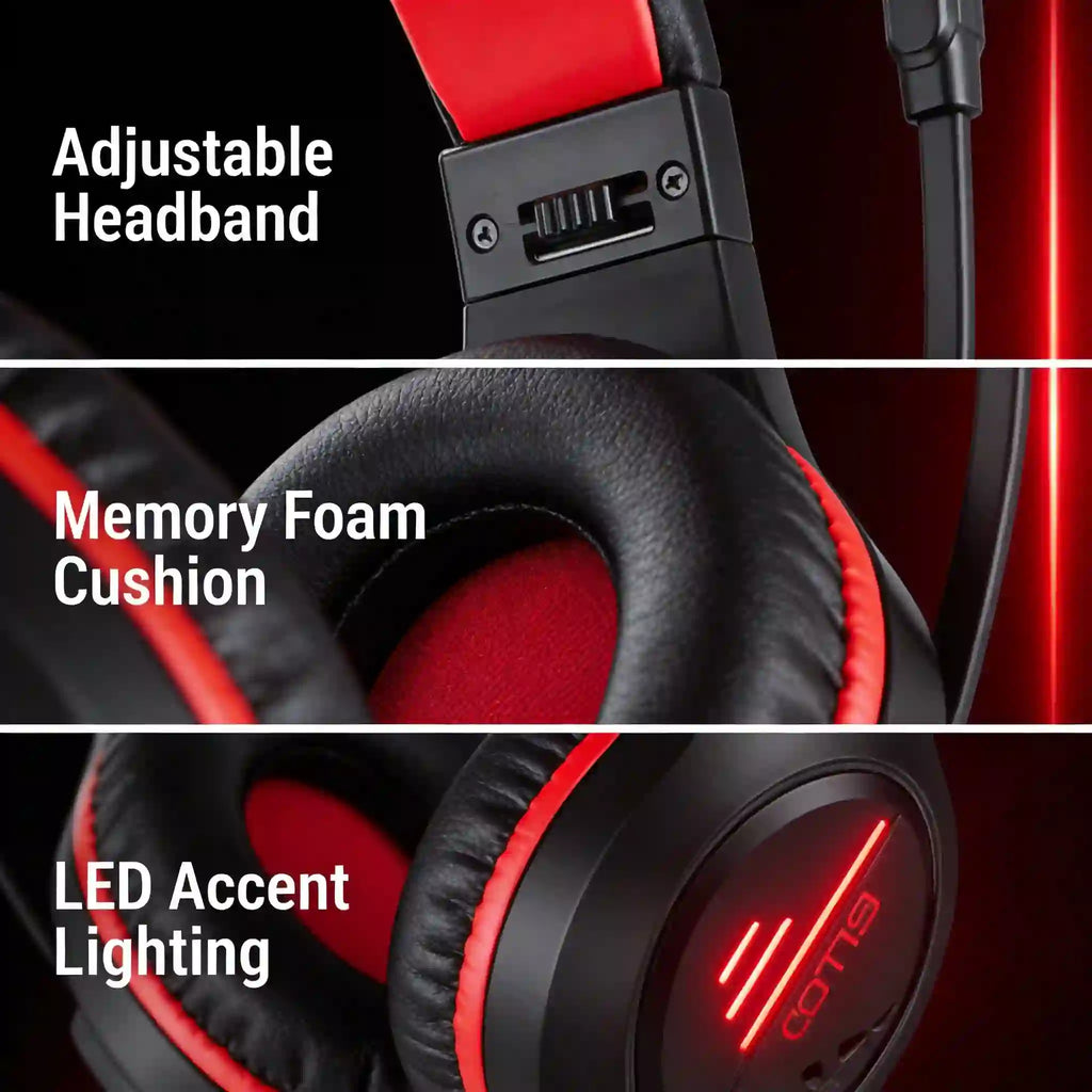 CLS100 Red Wired Gaming Headset – 50mm Surround Sound, Noise-Canceling Mic, Red LED